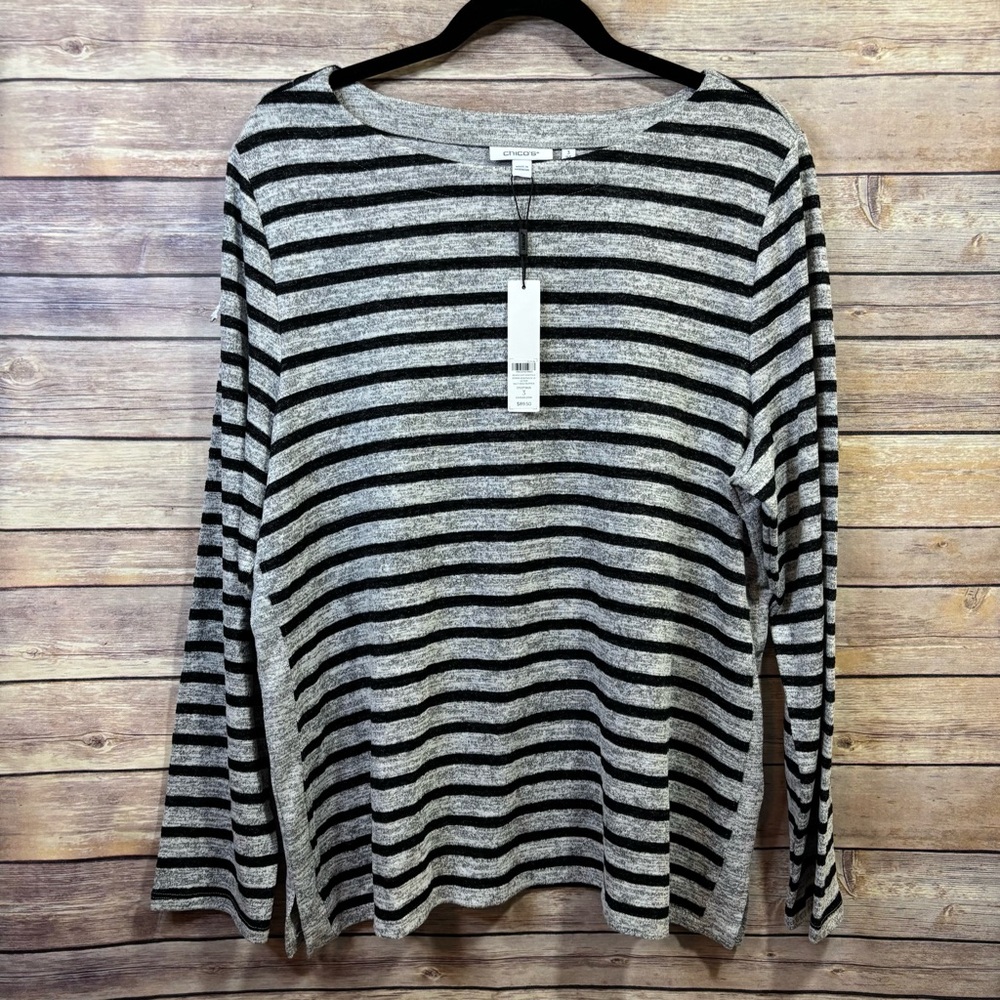 NWT New Chico's Striped Long Sleeve Knit Top Size 3 XL